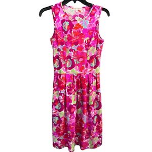 Jude Connally Fit Flare Tank Dress XS Pink‎ Floral Jude Cloth Sleeveless Preppy